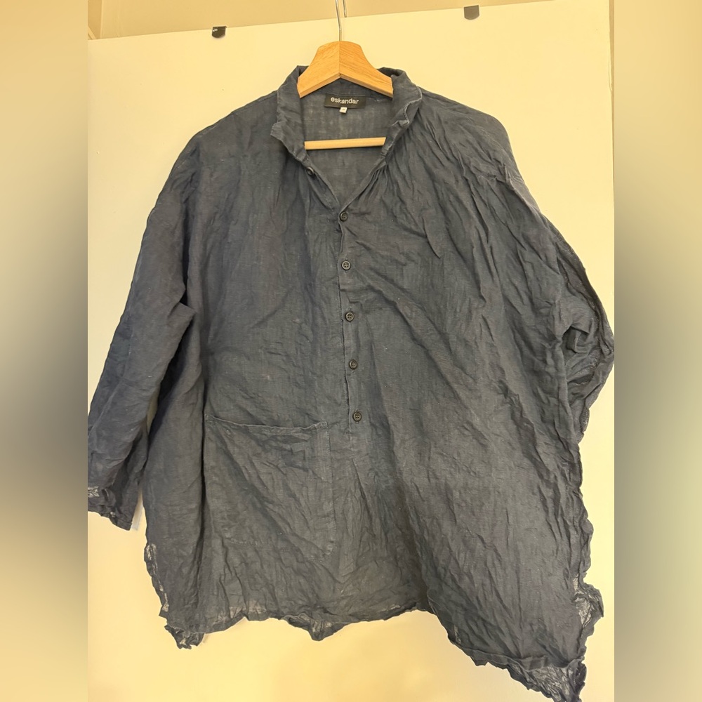 Eskandar NAVY Linen Collar Long Tunic (size 0) - read description
